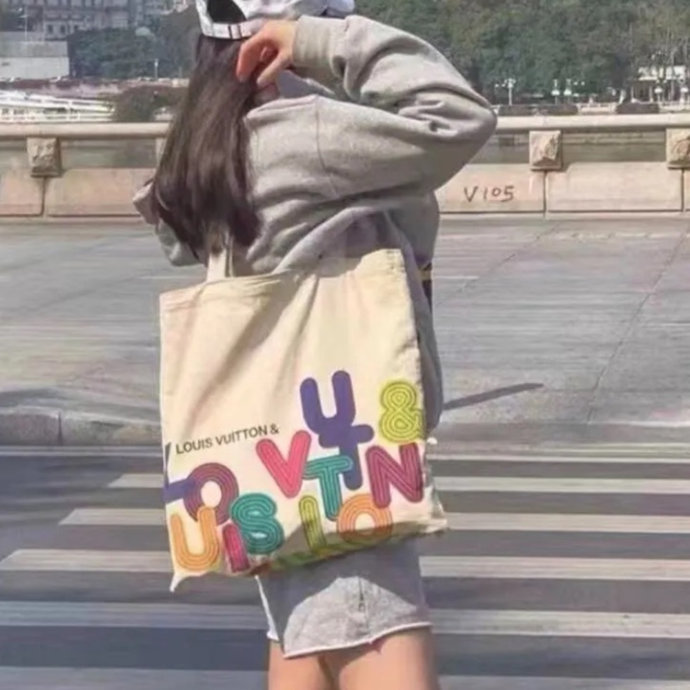 louis vuitton novelty canvas eco tote bag shenzhen exhibition
